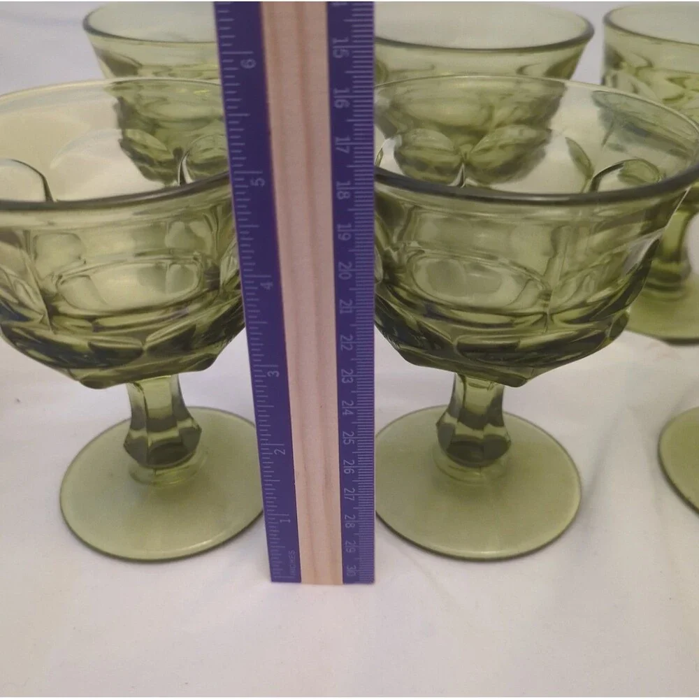 Set of 6 Vintage Fostoria Argus Olive Green Champagne Sherbet Goblets HFM MCM